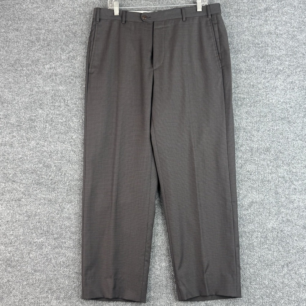 Zanella Dress Pants Mens 36 Brown Houndstooth Wool Flat Front Todd Trousers - Picture 1 of 12